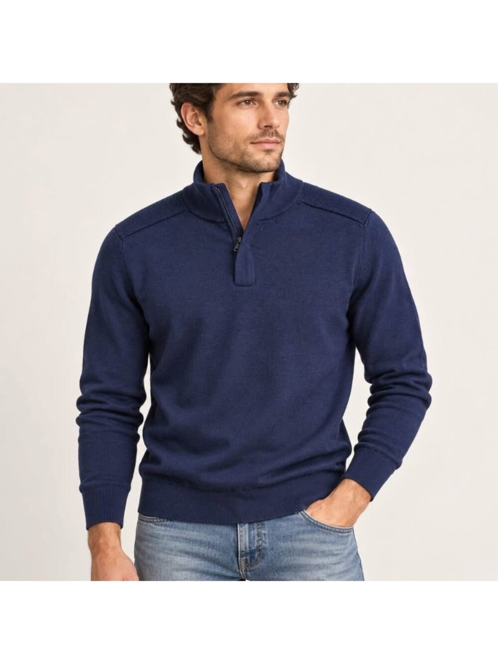 Hugo Boss Men’s Navy Quarter Zip Sweater Small Ribbed Shoulder Detail